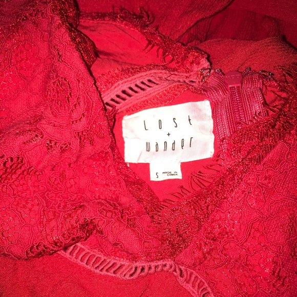 UO Lost + Wander Red Lace Gauzy Jumpsuit Romper - Picture 4 of 5